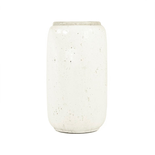 Zentique Distressed White Bowl with Handcrafted Stoneware Finish — Rustic Farmhouse Centerpiece for Serving W9.5 x H18 x D9.5 4974S A25A