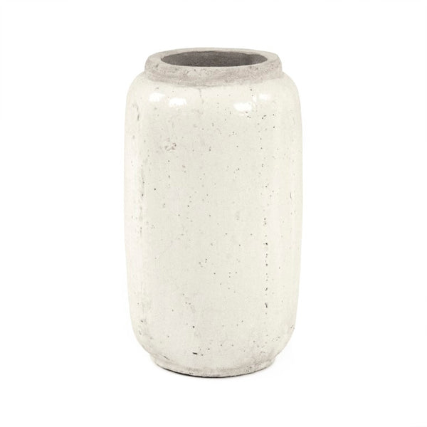 Zentique Distressed White Bowl with Handcrafted Stoneware Finish — Rustic Farmhouse Centerpiece for Serving W7.5 x H14.5 x D7.5 4974XS A25A