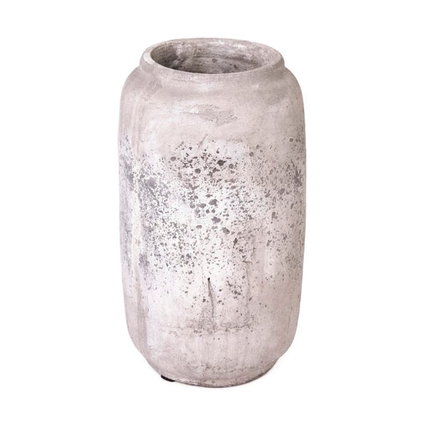Zentique Distressed Grey Terracotta Vase with Weathered Matte Finish — Rustic Sculptural Accent for Shelves W7.5 x H14.5 x D7.5 4974XS A344