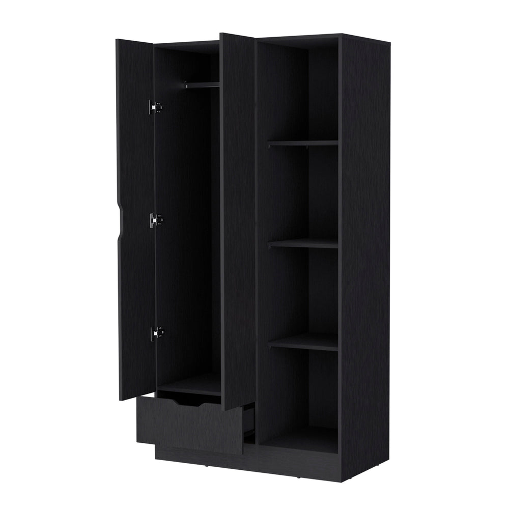 English Elm Redmond Black Armoire with Drawer, 4 Adjustable Shelves & Hanging Rod – Space-Saving Storage Solution B128S00124