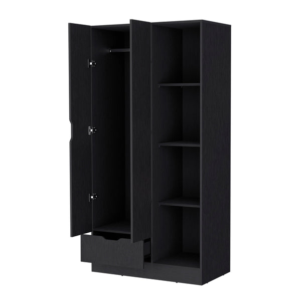 English Elm Redmond Black Armoire with Drawer, 4 Adjustable Shelves & Hanging Rod – Space-Saving Storage Solution B128S00124