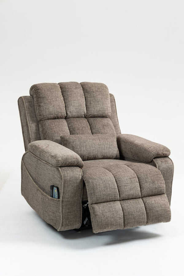 English Elm Oversized Power Lift Recliner Chair with Massage Heating and Usb Charging for Living Room Taupe W547S00072