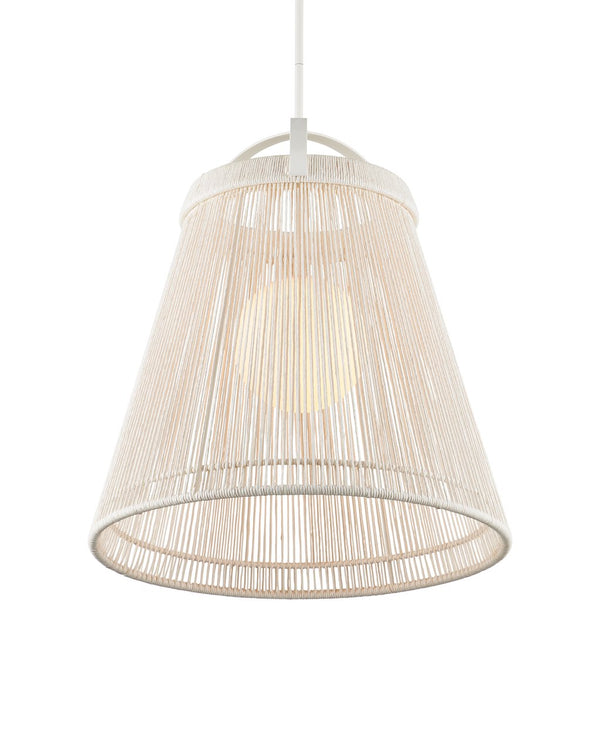 Currey & Company Parnell Medium White Pendant Light - Elegant Bell-shaped Design With Adjustable Chain For Versatile Style Ivory Kraft Paper Twine ,Glass ,Wrought Iron 9000-1302-currey-company