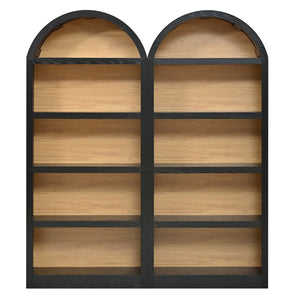 English Elm On-trend Farmhouse Two-tone Bookcase Set Arched Fabric Crown Open 5-tier Shelving Black+Natural N721P411205B