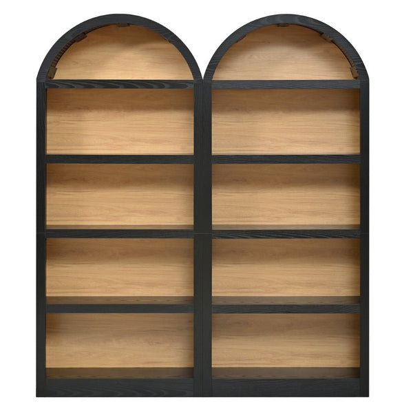 English Elm On-trend Farmhouse Two-tone Bookcase Set Arched Fabric Crown Open 5-tier Shelving Black+Natural N721P411205B