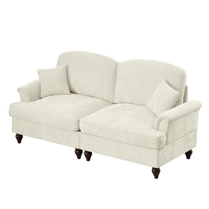 English Elm Elegant Mid Century Chenille Two-Seater Sofa With Flared Arms, Ruffled Skirts & Spindle Legs W3041S00230
