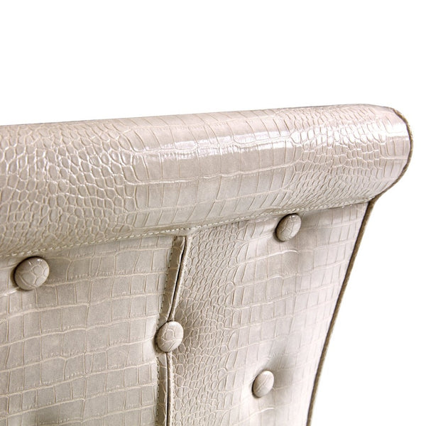 English Elm A Set of 2 Crystal Button Faux Leather Dining Chairs with Embossed Croc Texture Beige,Gold W3226P340253