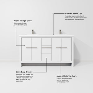 English Elm White Double Bath Vanity With Cultured Marble Top & Stylish Gun Metal Faucet - Elegant Storage Solution B2731P259481-GIGA