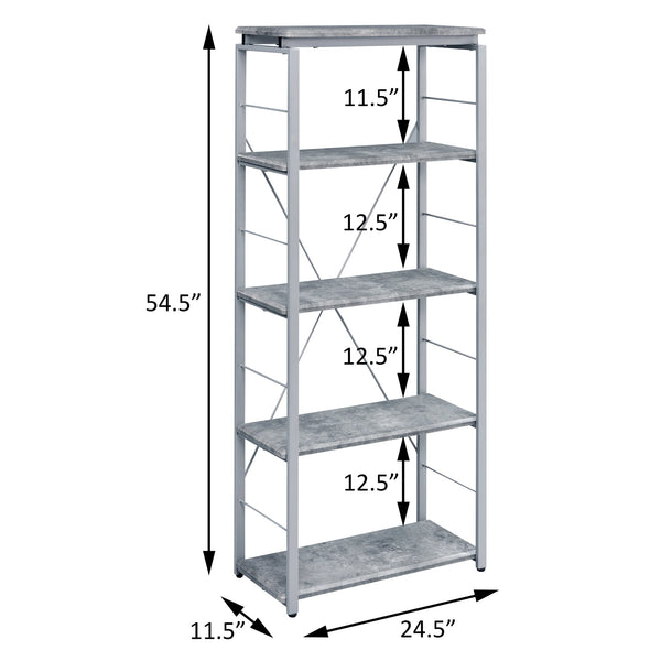 English Elm Grey Industrial 4-Shelf Bookcase with Silver Steel Frame, Rustic Open-Back Design, Durable Storage Appeal B062P186550