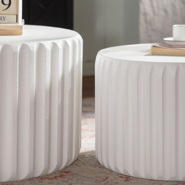 English Elm Black Scalloped Nesting Coffee Tables Matte Sculptural Oval Set for Modern Living Rooms Cream White W3081P389060