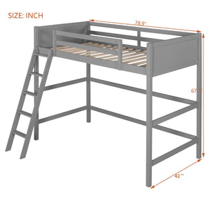 English Elm Loft Bed with Built-in Slide Solid Pine Twin Frame for Kids Bedroom Play Gray N708P360090E