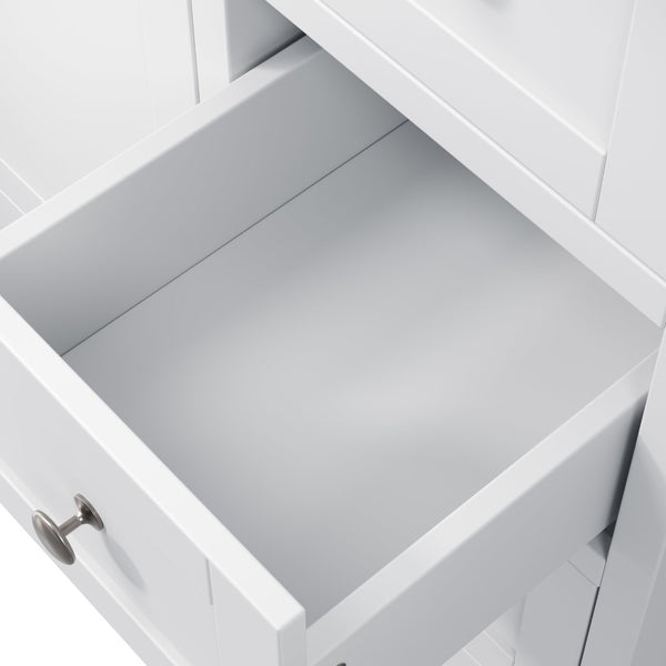 English Elm 84" Double Sink Vanity with Stone Countertop Six Soft Close Drawers and Silver Knobs White N817P404196W