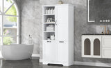 English Elm Bathroom Storage Cabinet With Doors and Drawers, Tilt-Out Laundry Hamper, Multiple Storage Space, Freestanding Style, Open Shelve, Adjustable Shelf, White (Old Sku:Wf530560Aak)