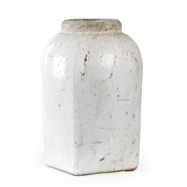 Zentique Partially glazed off-white jar with hand‑crafted ceramic texture and soft matte-to-sheen contrast for timeless decor use W11.5 x H16 x D11.5 4977L A25A