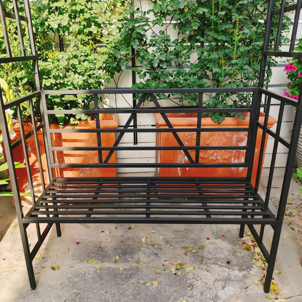 English Elm Metal Garden Arch Bench with Trellis Grid for Climbing Roses and Outdoor Spaces W1586P278441
