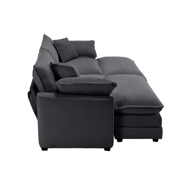 English Elm Corduroy Two-Seater Sofa With Ottoman - Stylish Grey Sofa For Small Spaces, Plush Comfort & Versatility W714S00831