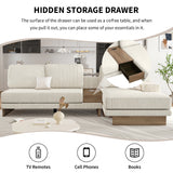 English Elm 114" L-Shaped Sofa Sectional Sofa With Two Usb Ports and Two Power Sockets, A Storage Drawer and A Reversible Chaise Lounge For Living Room, Beige