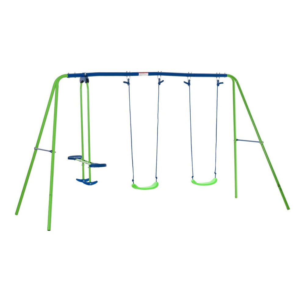 English Elm Outsunny Heavy Duty Metal A-frame Swing Set with Glider for Backyard Play W2225P229623