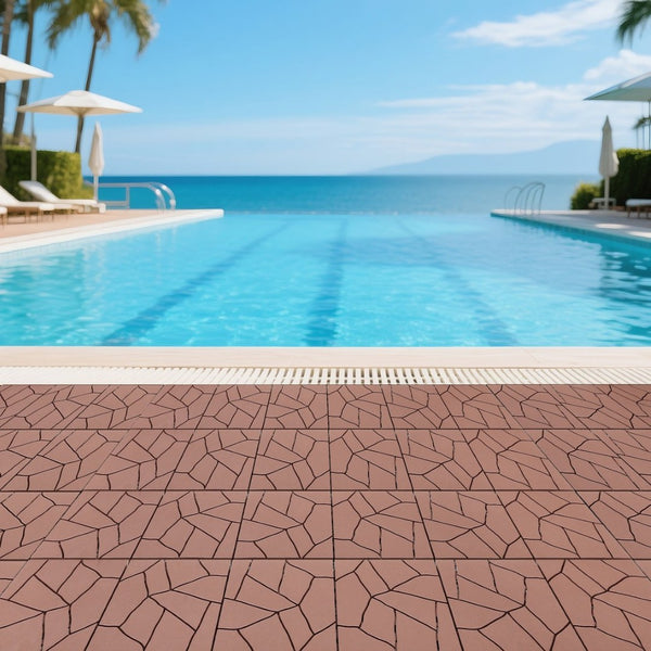 English Elm Stone Textured Interlocking Patio Deck Tiles Polypropylene Outdoor Floor Set of 44 W3022P251850