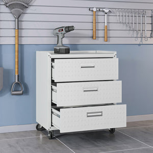 English Elm Rolling Metal Garage Cabinet with Locking Doors Diamond Texture Industrial Storage White B365P398223