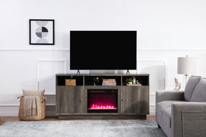 English Elm Ambrogio 70 Inch Electric Fireplace Tv Stand with Led Shelves and Cabinet Storage Gray B2749P413271