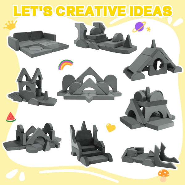 English Elm 14pcs Modular Foam Play Couch Set Convertible Toddler Fort Builder for Playrooms Light Gray T5880P493447