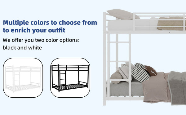 English Elm Metal Twin Over Twin Bunk Bed Heavy-Duty Sturdy Steel Frame with Noise-Reducing Slats & Guardrail White W1935P235016