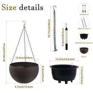 English Elm 13.4 Inch Rattan Texture Self Watering Hanging Planter with Reservoir for Balcony Brown W3213P383079
