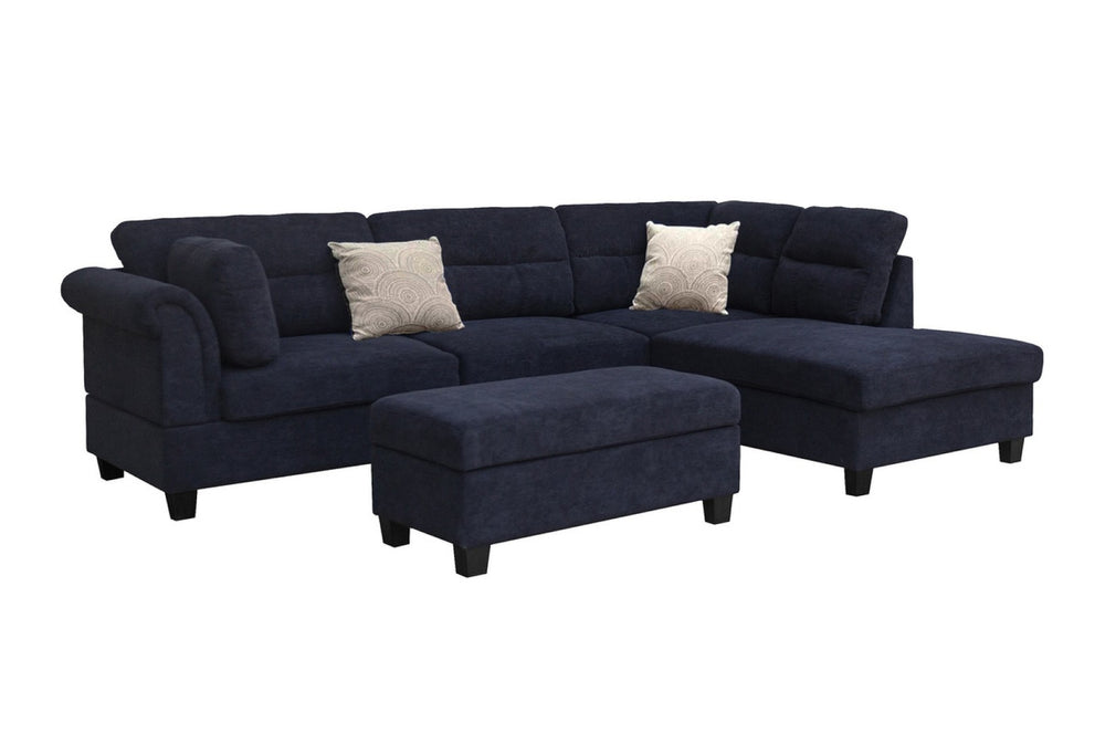 English Elm Domenico Tufted Sectional Sofa with Chaise Storage Ottoman and Pocket Coil Seats Black B2749S00166
