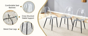 English Elm Table Set with Marble Glass Top Six Transparent Chairs for Modern Dining Spaces W1151S04633