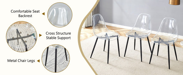 English Elm Table Set with Marble Glass Top Six Transparent Chairs for Modern Dining Spaces W1151S04633