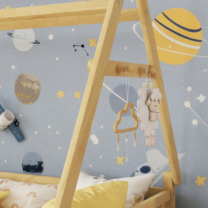 English Elm Twin Montessori Floor Bed House Frame with Led Lighting and Safety Rails for Kids Natural W2593P440573