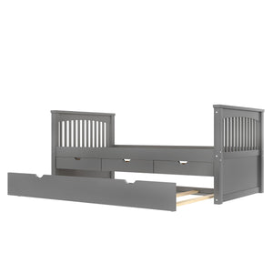 English Elm Twin Solid Wood Platform Bed with Trundle and Two Drawers, White Daybed for Kids Guests Gray W1580S00263