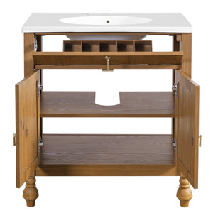 English Elm Christopher Knight Home® - 30-Inch Walnut Vanity with Seashell Resin Sink, Flip-Up Organizer, Soft-Close Doors & Legs Brown N765P33417576B