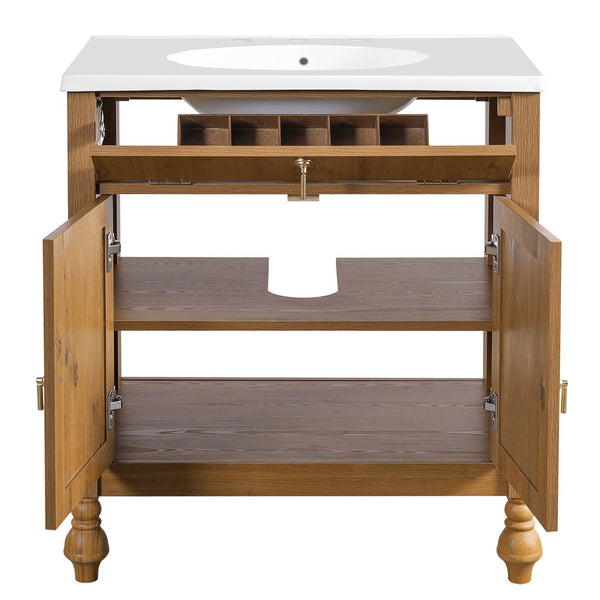 English Elm Christopher Knight Home® - 30-Inch Walnut Vanity with Seashell Resin Sink, Flip-Up Organizer, Soft-Close Doors & Legs Brown N765P33417576B