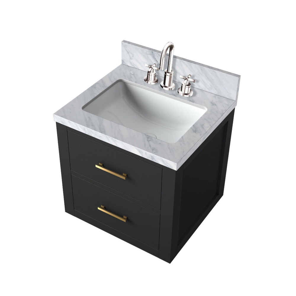 English Elm Black Compact Single Sink Vanity Set With Acrylic Top, Chrome Faucet & Soft-Close Cabinet Features B2731P257889