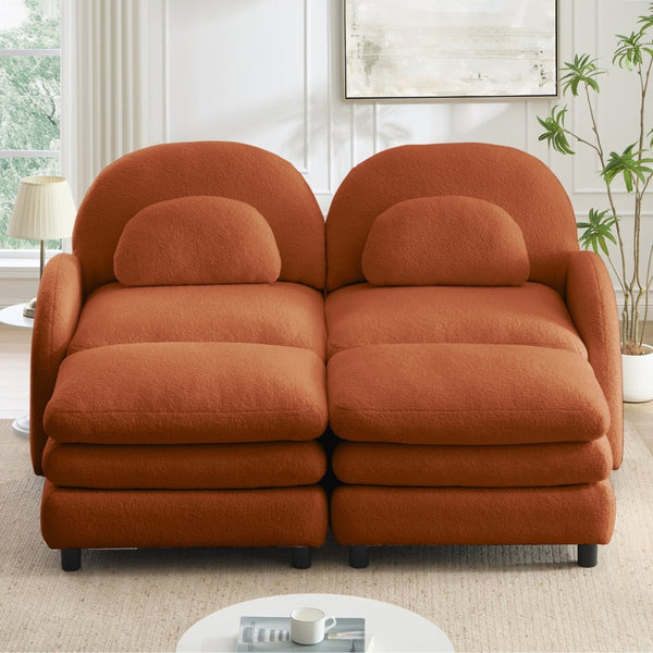 English Elm Teddy Fleece Modular Cloud Sofa with Curved Silhouette Ottomans and Lumbar Pillows Orange W5656S00094