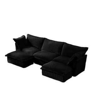 English Elm Slipcovered U-Shape Sectional Sofa - Modular Deep Seat Couch With Soft Corduroy & Elegant Design, Black W3041S00098-GIGA