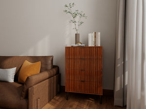 English Elm Wooden Antique Brown Chest of Drawers — Modern Slatted Design, Durable Engineered Wood, Versatile Storage Organizer for Bedroom or Living Room (32.7x20.9x8.3) W2139P306380