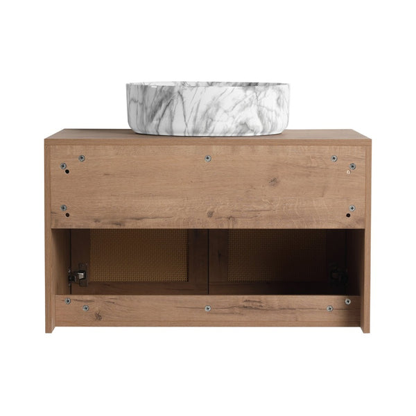 English Elm 30" Wall Mounted Bathroom Vanity Oak Finish Ceramic Art Sink Soft Close Storage W999S00493