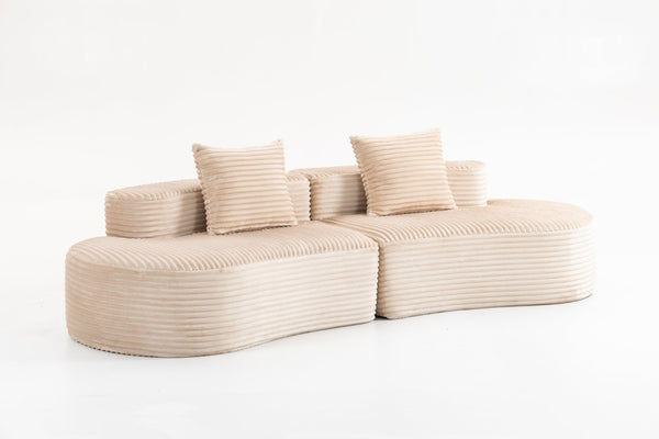 English Elm 110.24" Corduroy Deep Seat Cloud Sofa No Assembly Two Seater with Lumbar Pillows Beige W3326P446753