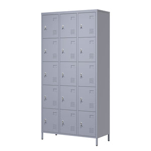 English Elm 15 Door 72"H Metal Lockers - Secure 15-Compartment Steel Storage Cabinet for Gym Office School Home T2398P282183