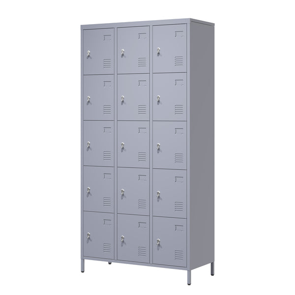 English Elm 15 Door 72"H Metal Lockers - Secure 15-Compartment Steel Storage Cabinet for Gym Office School Home T2398P282183