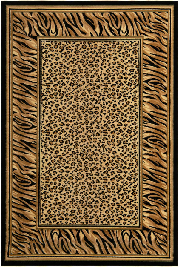 Unique Loom Wildlife Cheetah Machine Made Border Rug Light Brown, Black/Cream/Green/Light Brown/Tan 6' 1" x 9' 0"