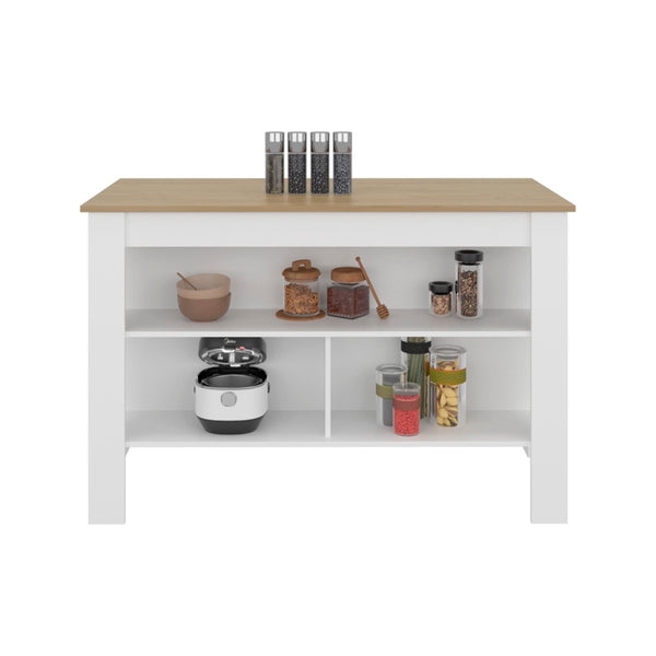 English Elm Yoder Kitchen Island Open Shelf Storage White Oak Two-tone Modern Prep Station B128P485390