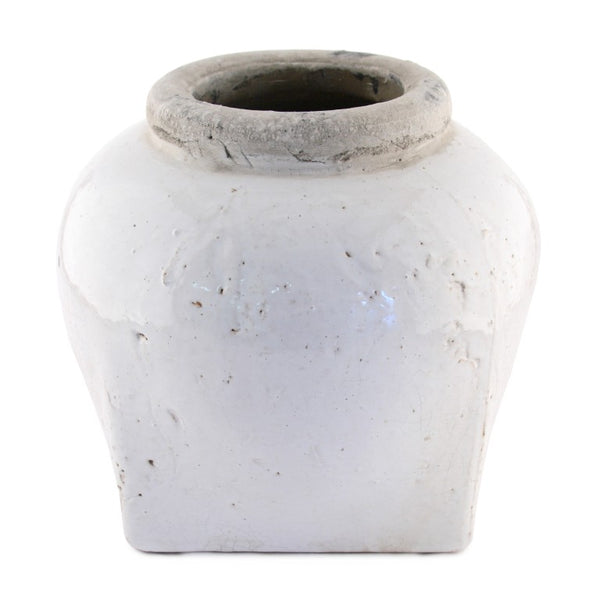 Zentique Partially glazed off-white jar with hand‑crafted ceramic texture and soft matte-to-sheen contrast for timeless decor use W11 x H10 x D11 4982M A25A