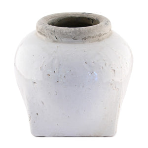Zentique Partially glazed off-white jar with hand‑crafted ceramic texture and soft matte-to-sheen contrast for timeless decor use W8.5 x H7.5 x D8.5 4982S A25A