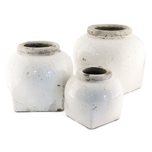 Zentique Partially glazed off-white jar with hand‑crafted ceramic texture and soft matte-to-sheen contrast for timeless decor use W13.5 x H12 x D13.5 4982L A25A