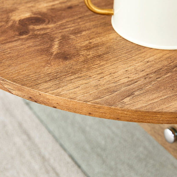 English Elm Cozy Natural Oval Coffee Table with Dual Drawers, Tempered Glass Legs, Wood Grain MDF Top, 43.3"x23.6" W1512P405601