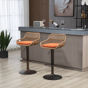 English Elm Modern Swivel Bar Stools Set of 2 Adjustable Counter Height Chairs with Linen Seat Vintage Gold Frame Orange W39594824